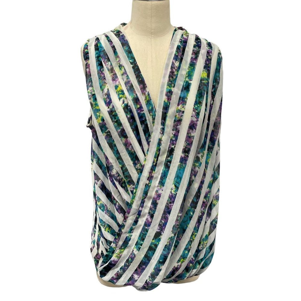 Lane Bryant Tank Top Criss Cross Semi Sheer Stripe Watercolor Size 18